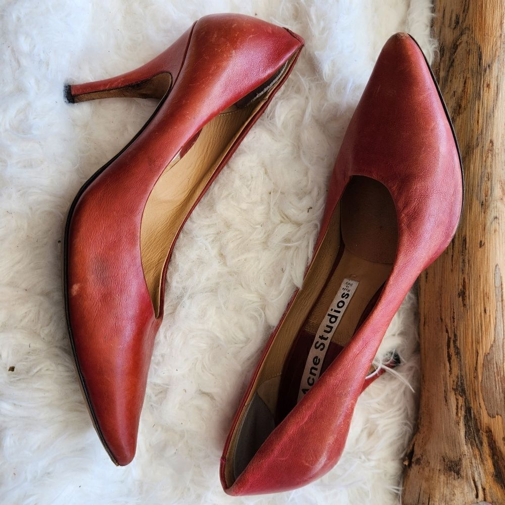 Acne studios red pointy toe pumps